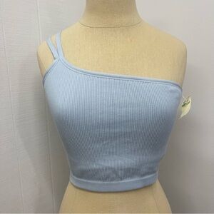 New Aerie XL Light Blue Ribbed Asymmetrical Crop Top